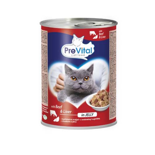 PreVital konzerv marha- májas falatkák macskáknak zselében 415g