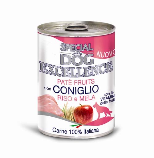 MONGE SPECIAL DOG EXCELLENCE FRUITS pate nyúl, rizs és alma 400g konzerv