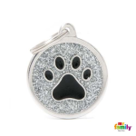 MF GREY BIG GLITTER CIRCLE BLACK PAW 3,93x3,17cm gravírozható biléta