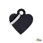 MF SMALL HEART ALUMINUM BLACK 2,8x2,5cm gravírozható biléta