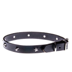 COBBYS PET Valódi bőr nyakörv, fekete, ezüst szinű csillagokkal díszített 15mm/45cm